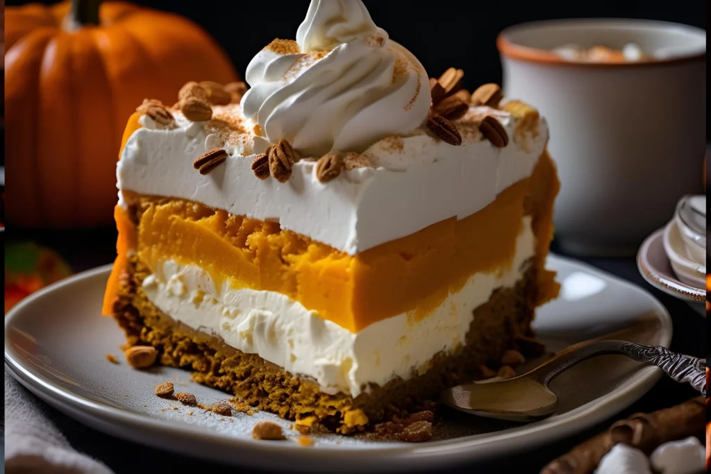 Creamy Layered Pumpkin Dessert with a Ginger Snap Crust Recipe