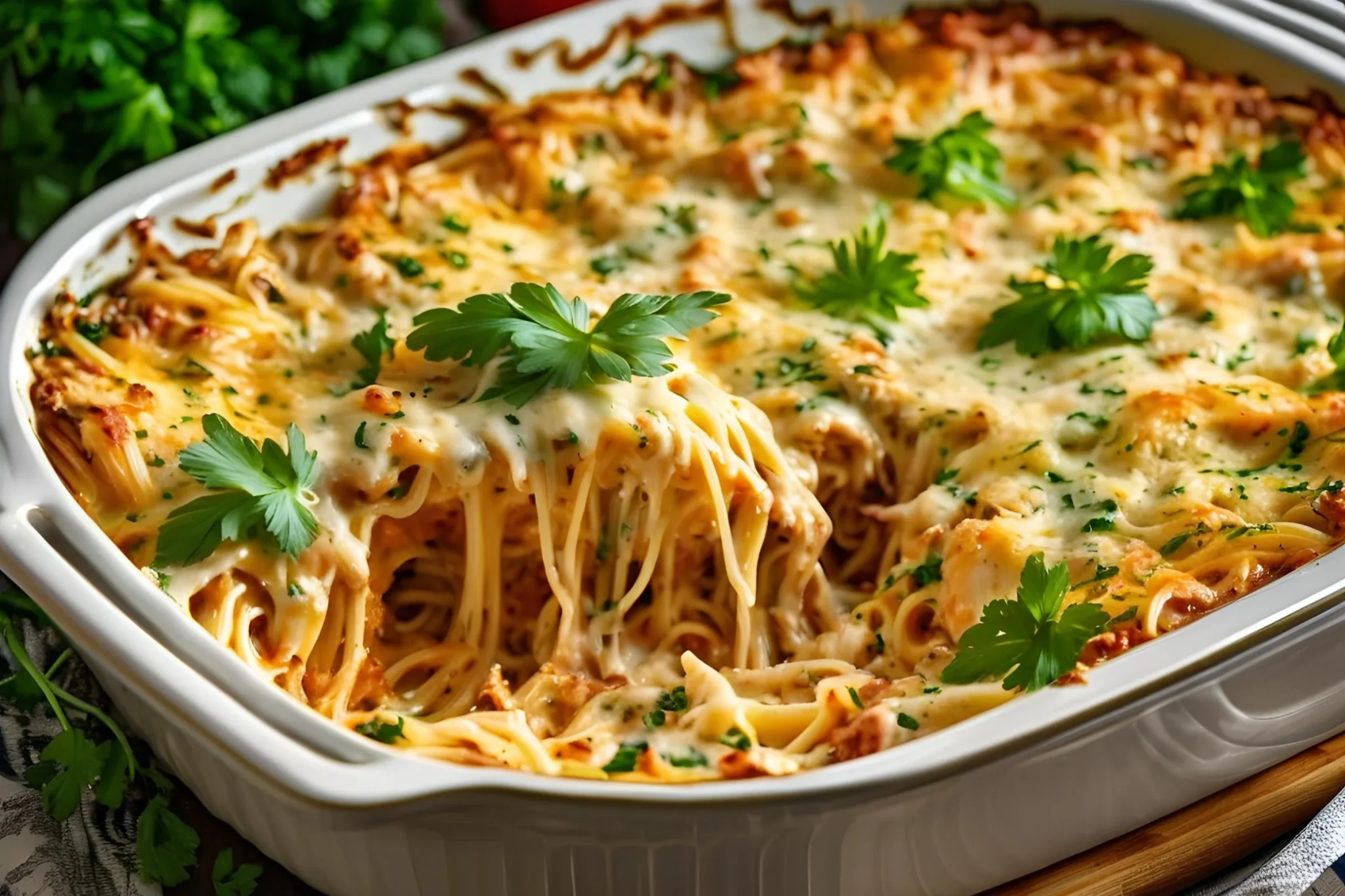 Cheesy Chicken Spaghetti Casserole