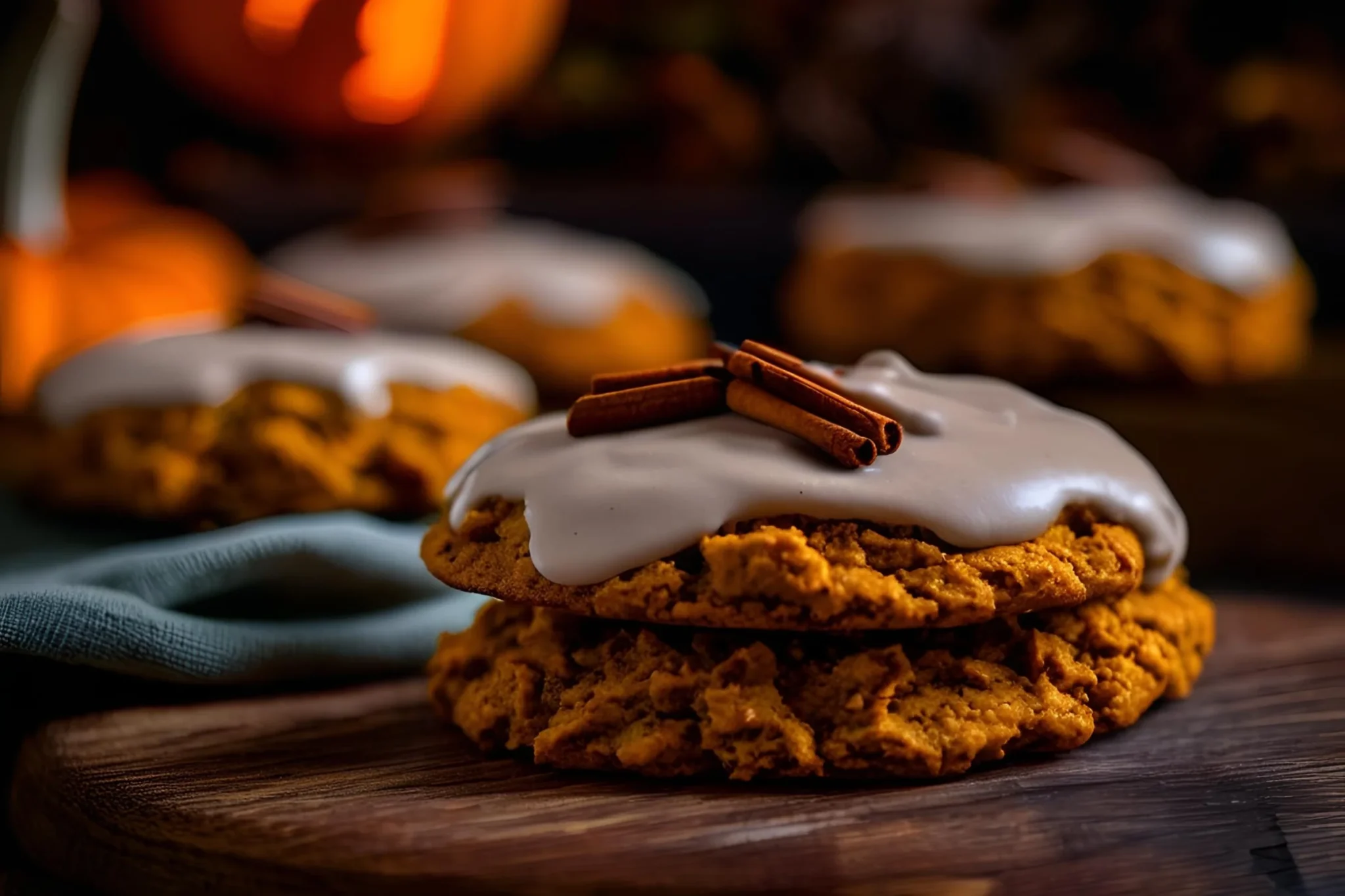 Pumpkin Oatmeal Cookies topped with rich Cinnamon Cream Cheese Frosting Recipe