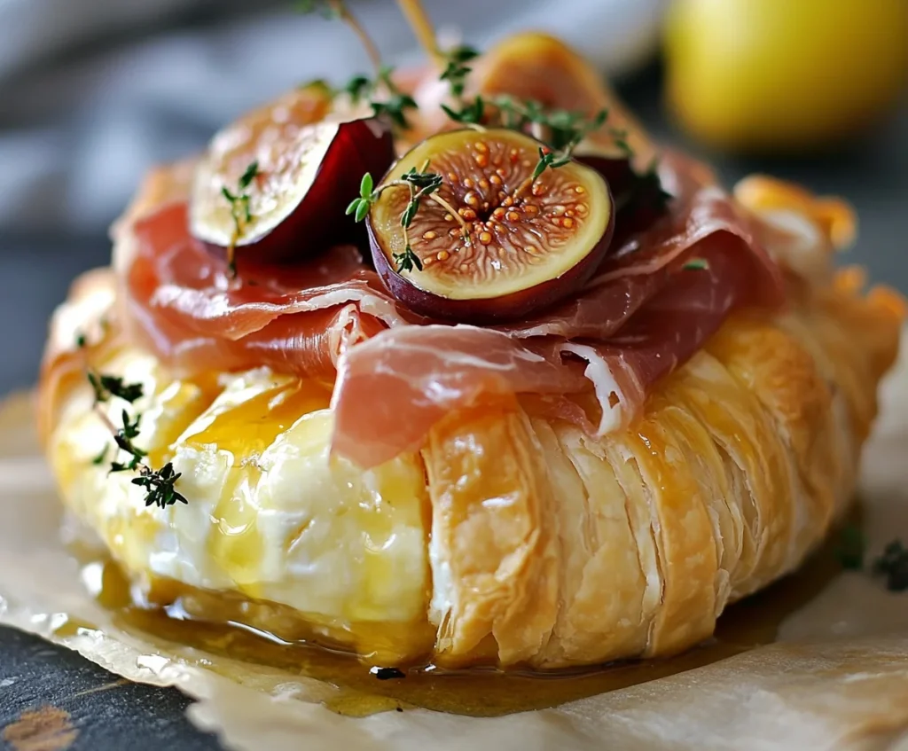 Baked Brie in Puff Pastry with Honey, Fig, and Prosciutto recipe