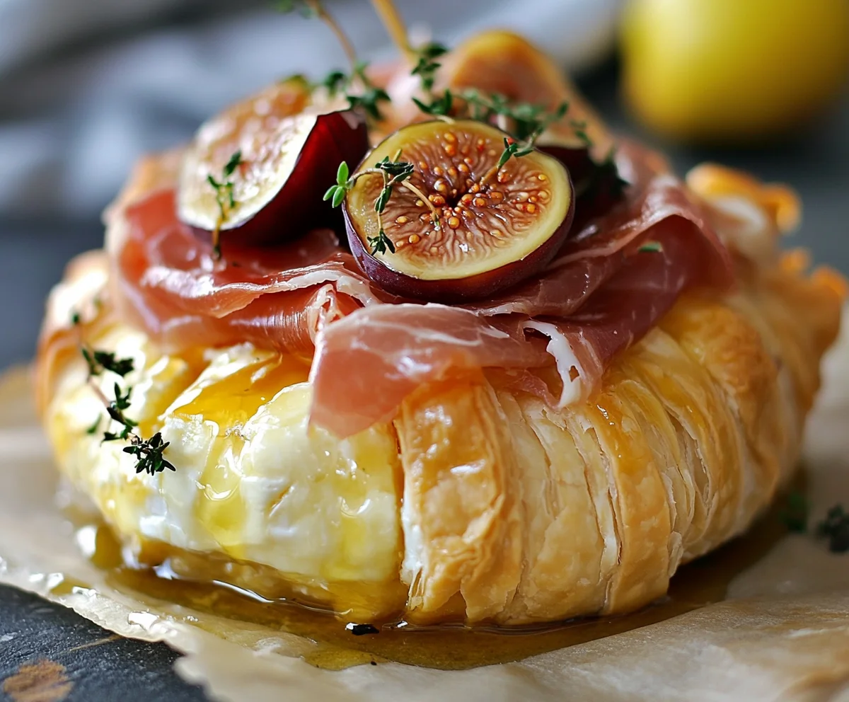 Baked Brie in Puff Pastry with Honey, Fig, and Prosciutto recipe