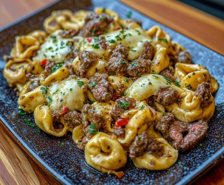Cheese Steak Tortellini With Provolone Sauce