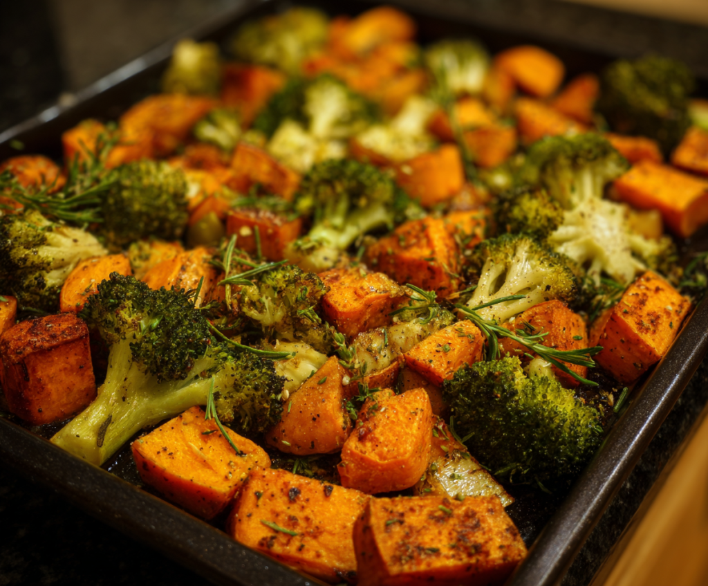 Roasted Sweet Potatoes And Broccoli