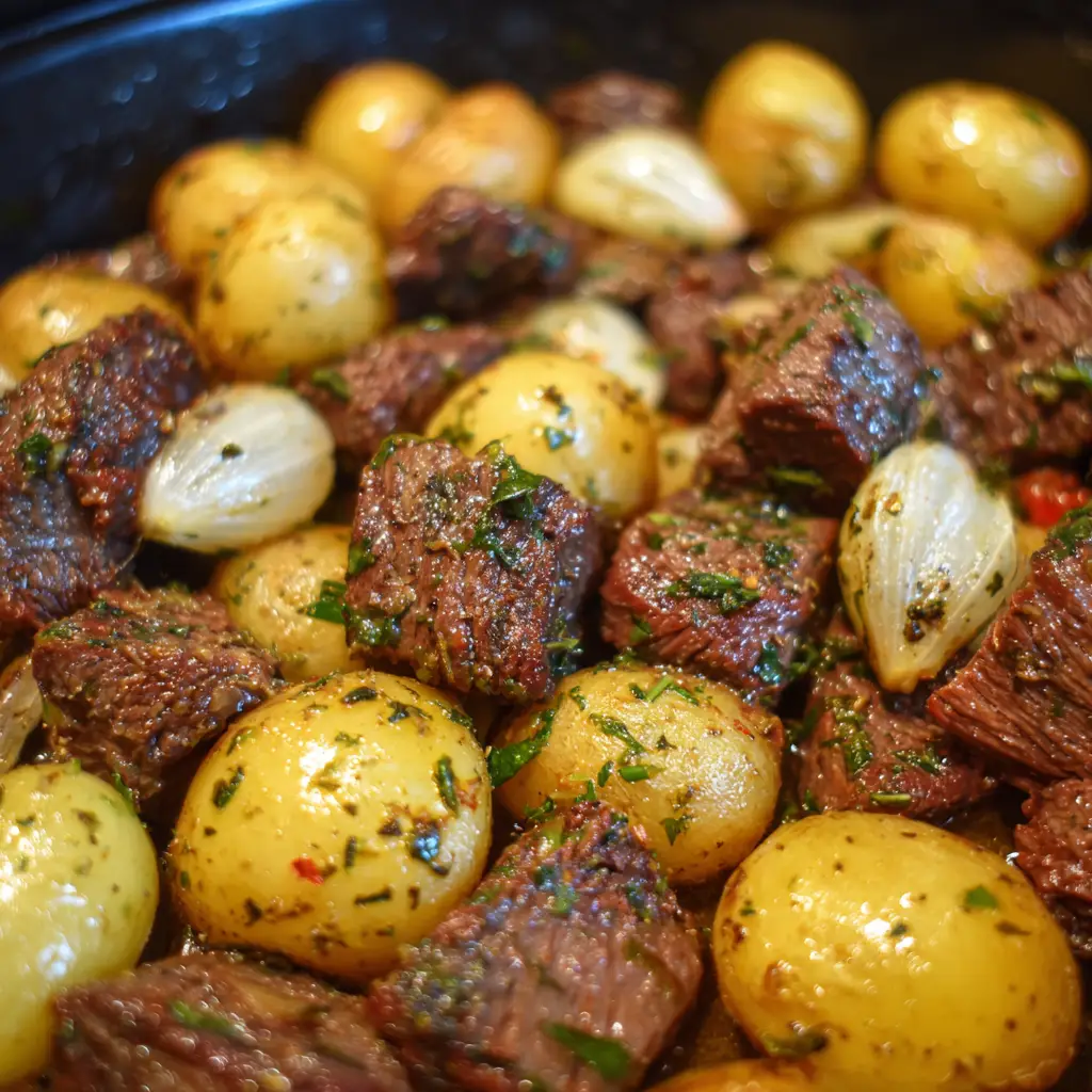 crockpot steak bites and potatoes