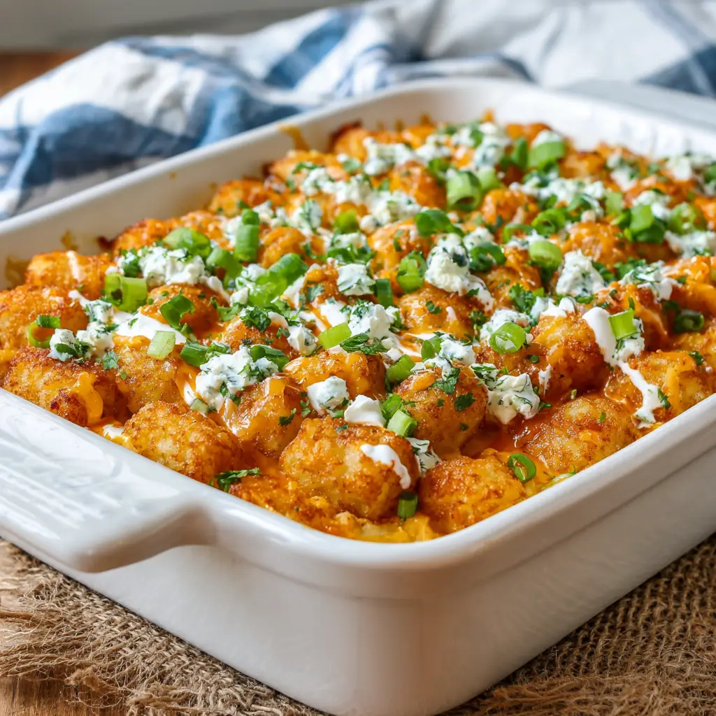Buffalo Chicken Tater Tot Casserole