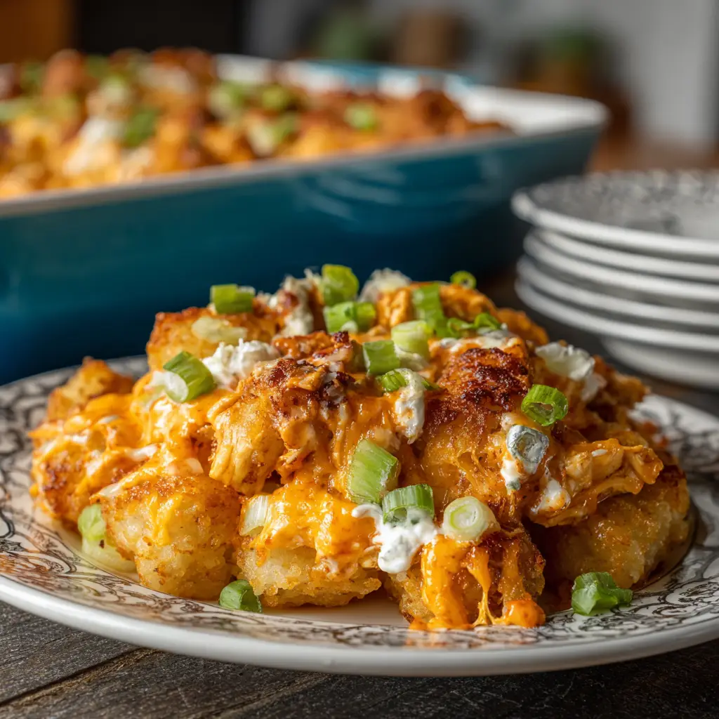 Buffalo Chicken Tater Tot Casserole