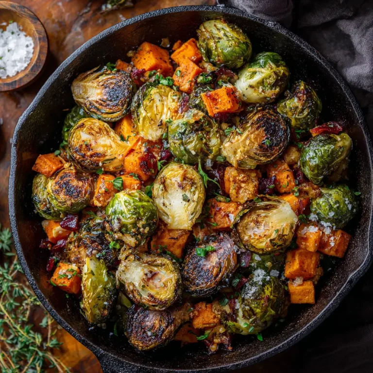 Roasted Brussels Sprouts and Sweet Potatoes
