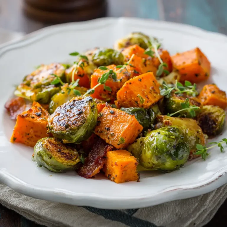 roasted sweet potatoes and brussel