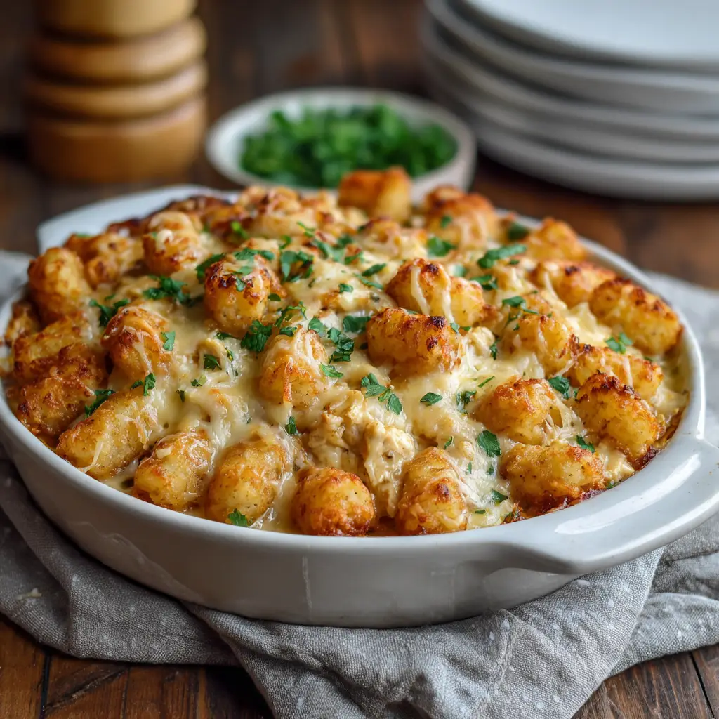 Chicken Alfredo Tater Tot Casserole