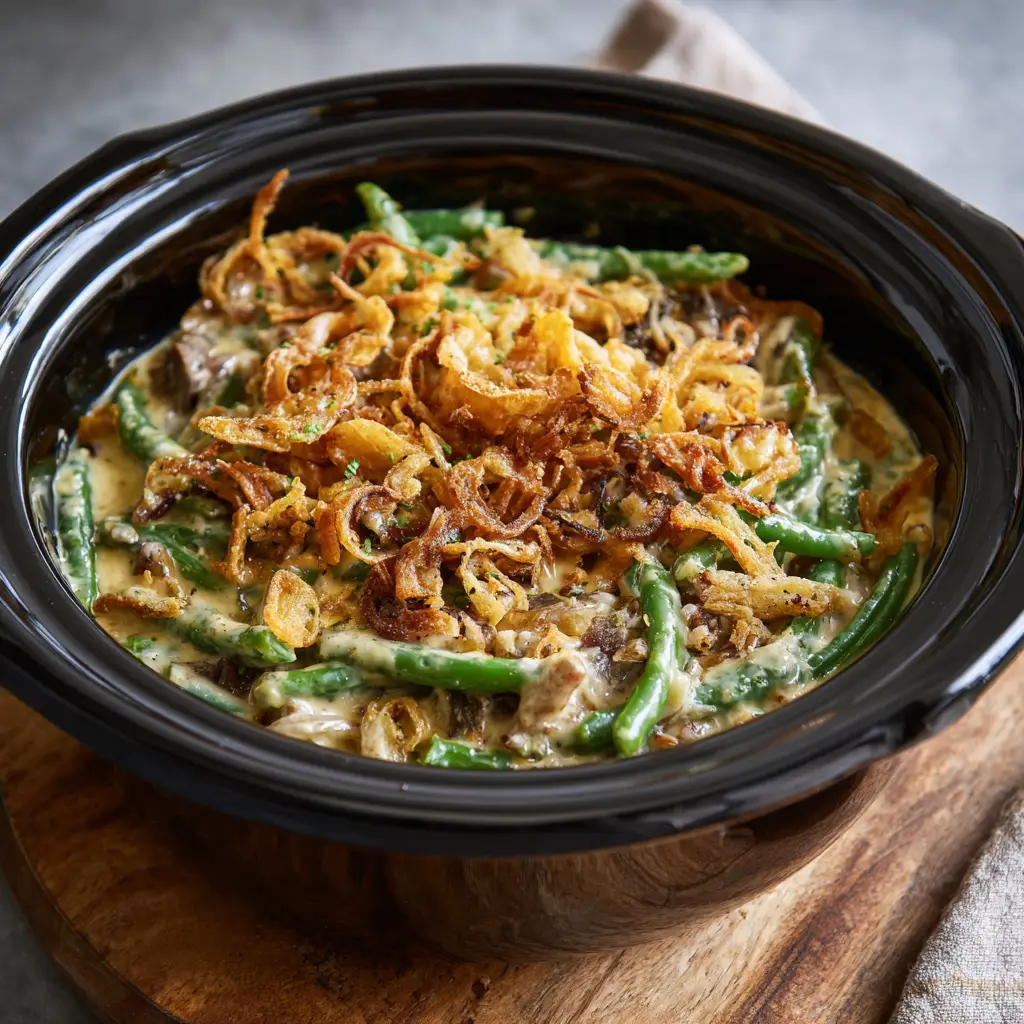 green bean casserole in crockpot