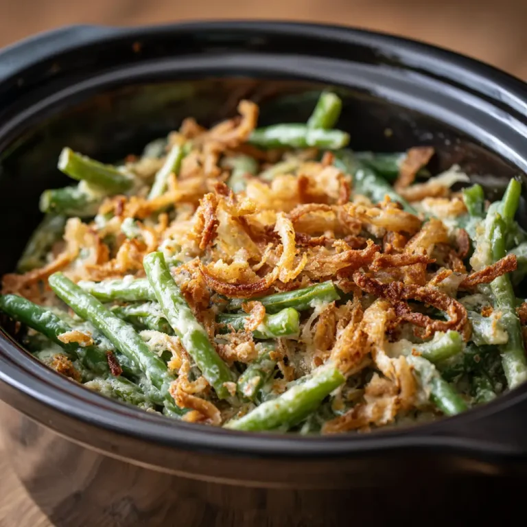 green bean casserole in crockpot